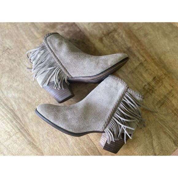 Franco Fortini Ella Suede Leather Ankle Boots Taupe Fringe Block Heel Size 6 - Picture 8 of 10